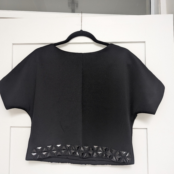 Marciano Black Beaded Scuba Style Short Sleeve Crop Top - Picture 9 of 12
